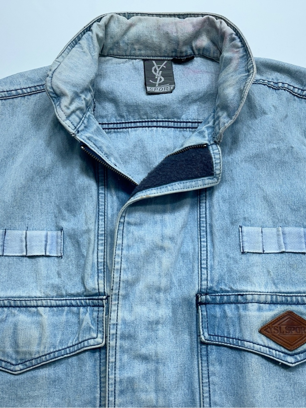 Vtg Saint Laurent YSL SPORT Denim Vest Mens Size Small Faded Blue Distressed - Picture 3 of 16